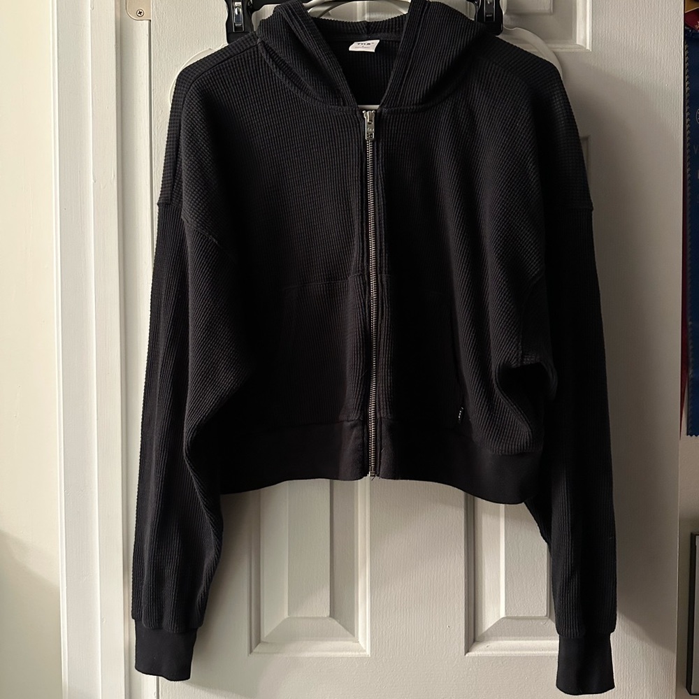 Aritzia tna cropped waffle zip hoodie